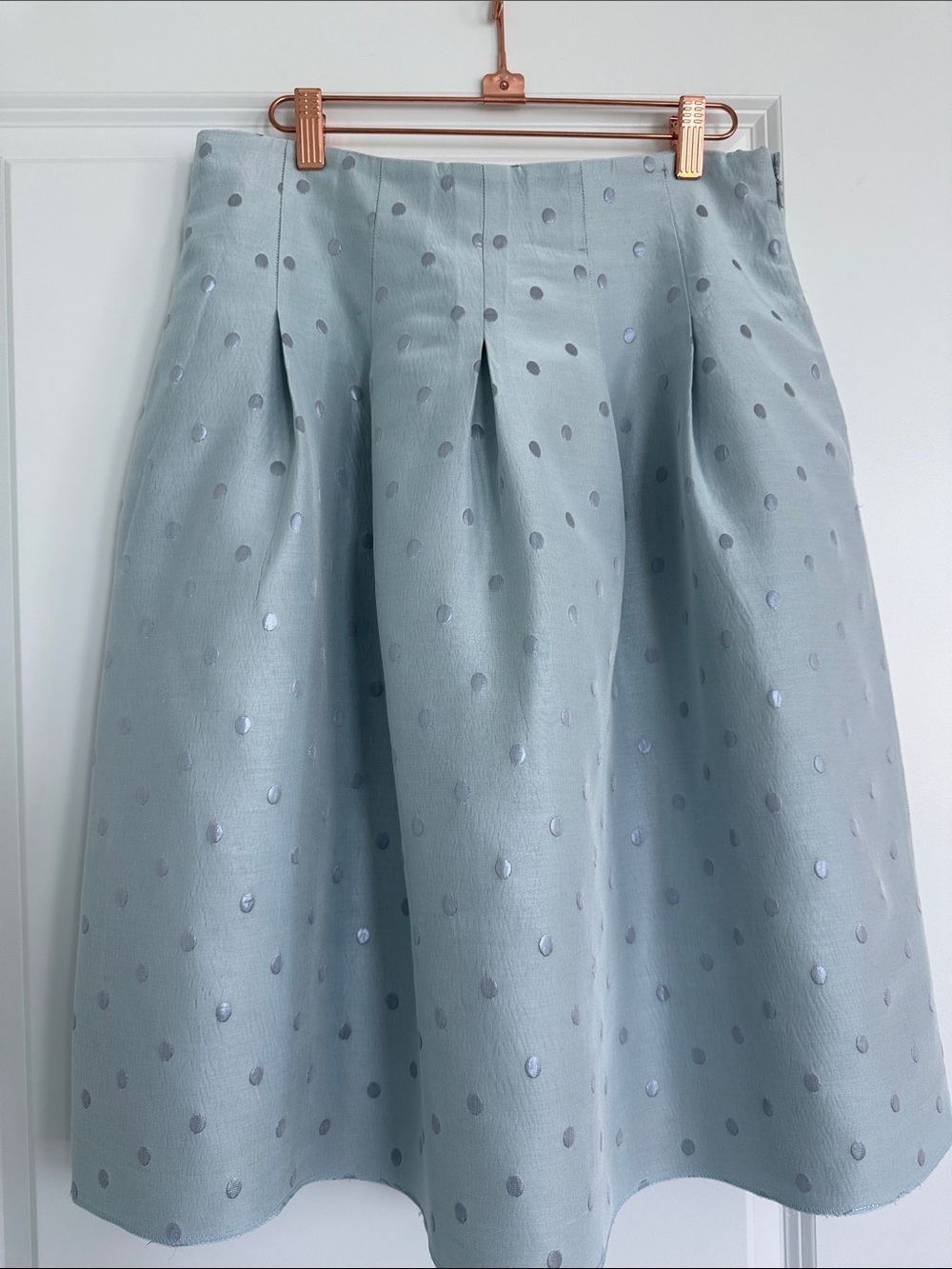 Armani Collezioni Pale Blue Polka Dot A-Line Midi Skirt